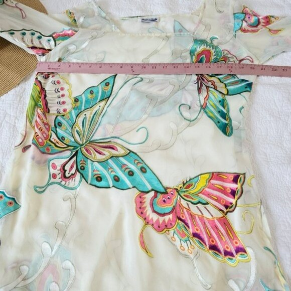 Surface Women's Oversized Sheer Blouse Size Medium Butterflies Beach Coverup - Picture 12 of 13